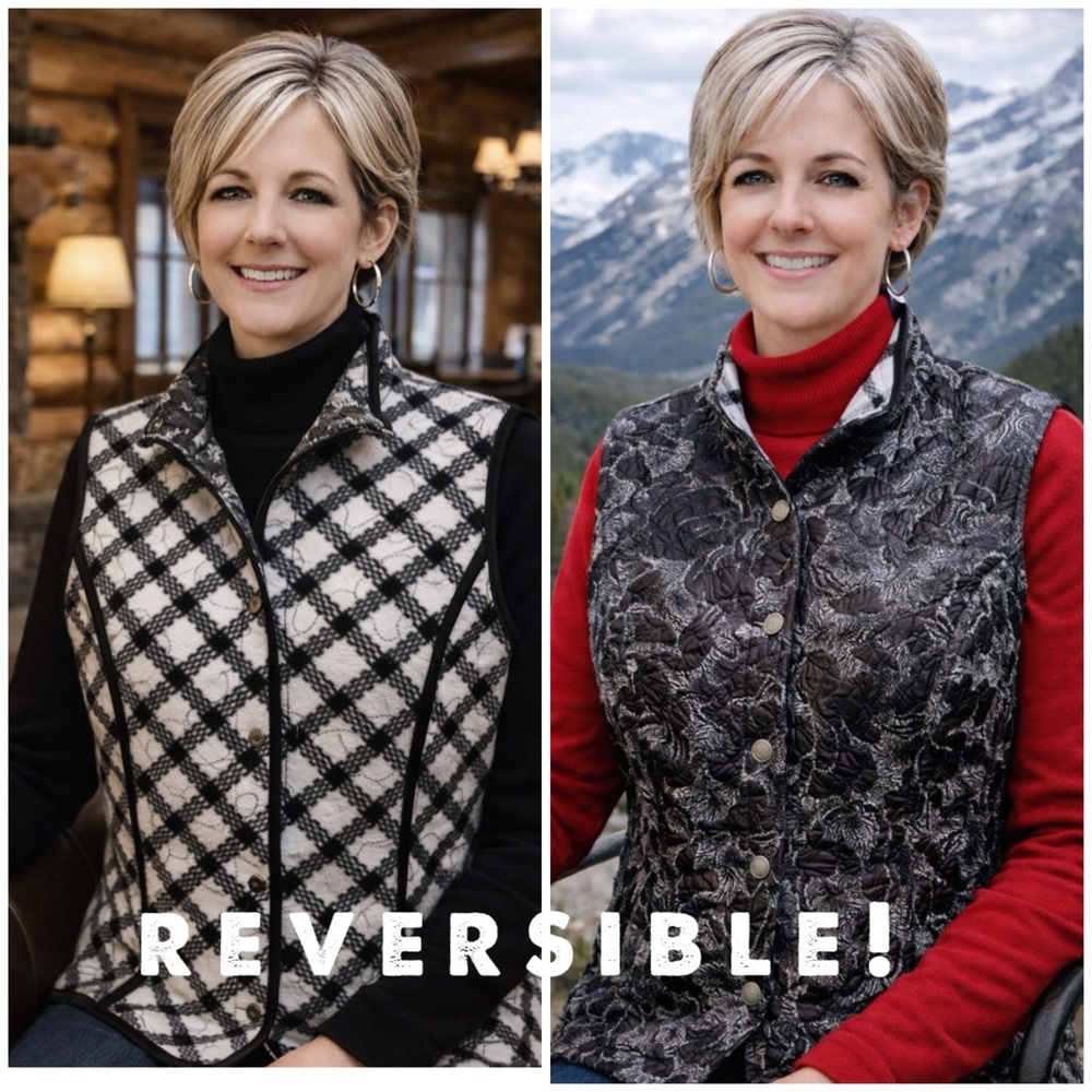 Coldwater Creek Reversible Faux Leather Fleece Vest Size 6-8